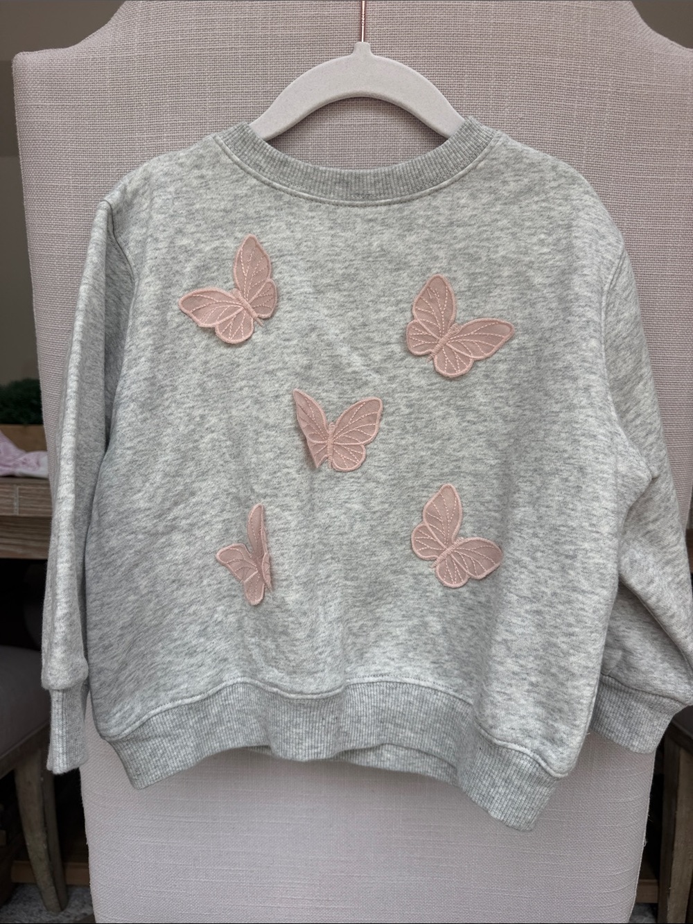 H&M Gray Sweatshirt with Pink Butterfly Appliqués 3T NEW